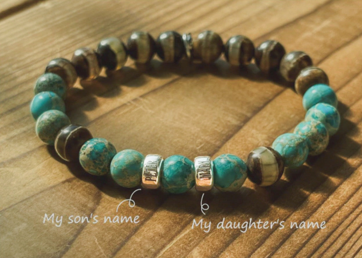 インプレッションストーン&一線天珠ブレスレット