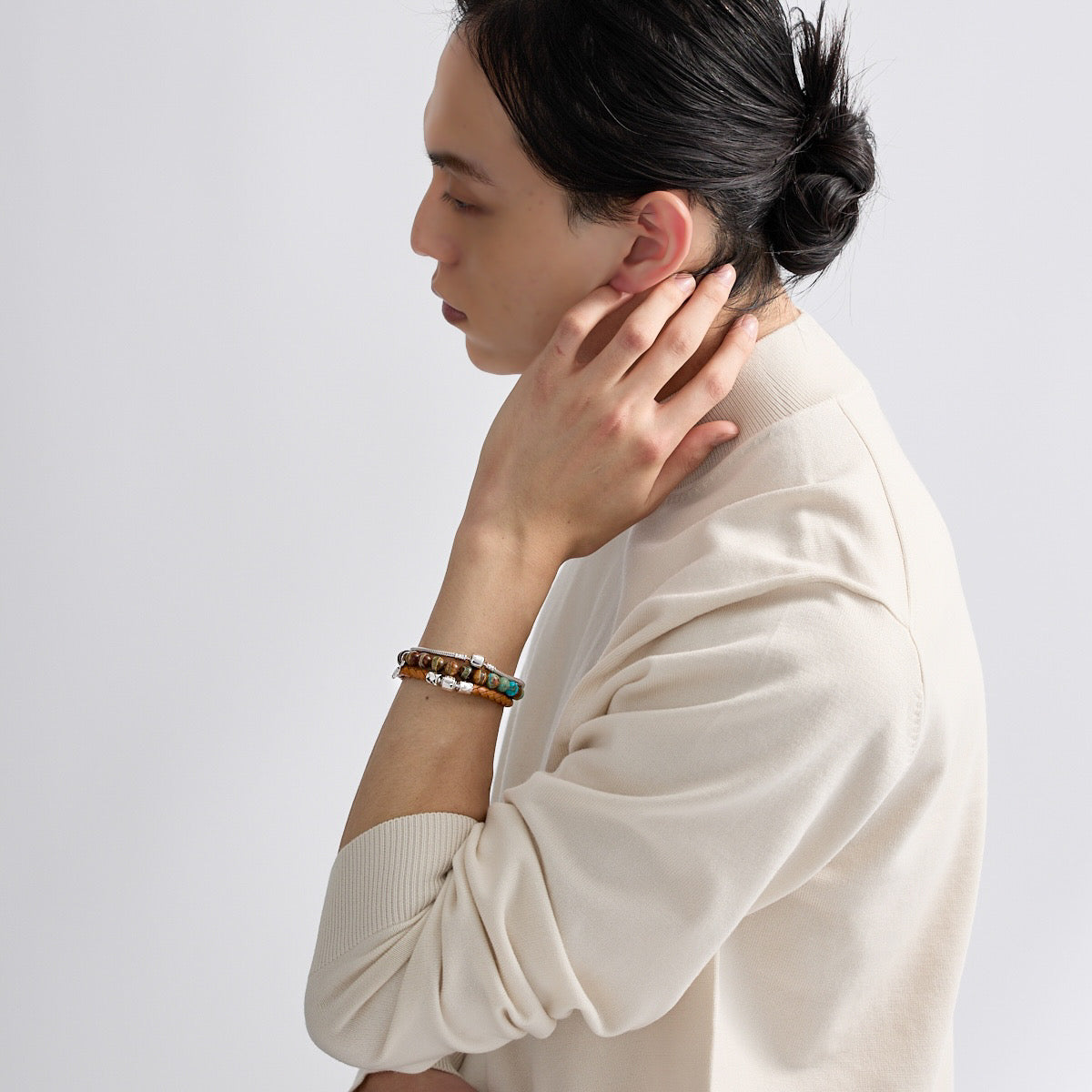 インプレッションストーン＆一線天珠ブレスレット