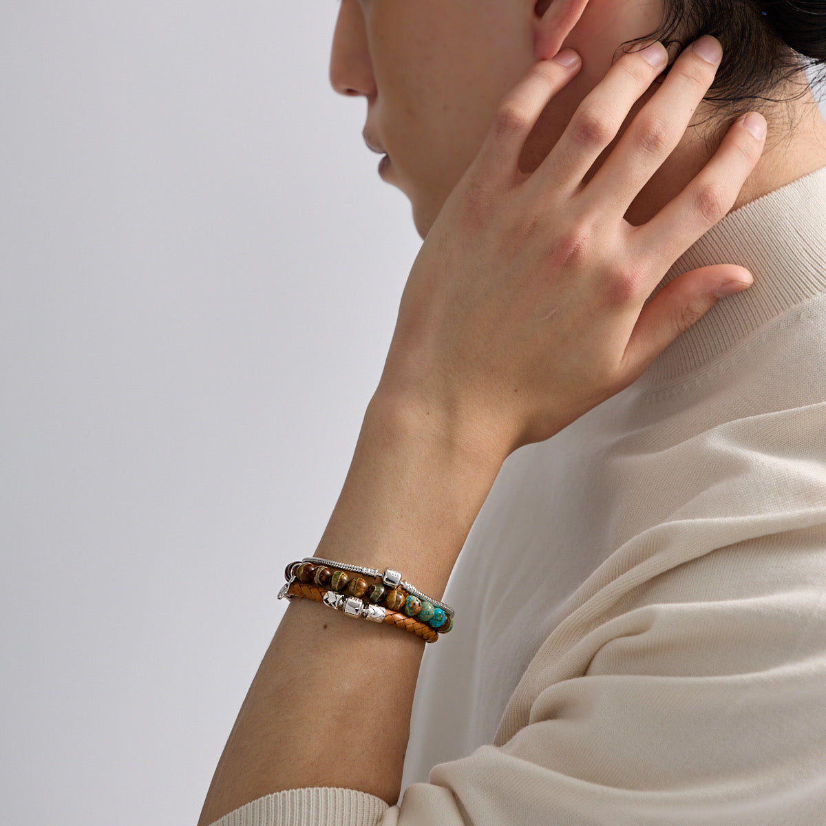 インプレッションストーン＆一線天珠ブレスレット