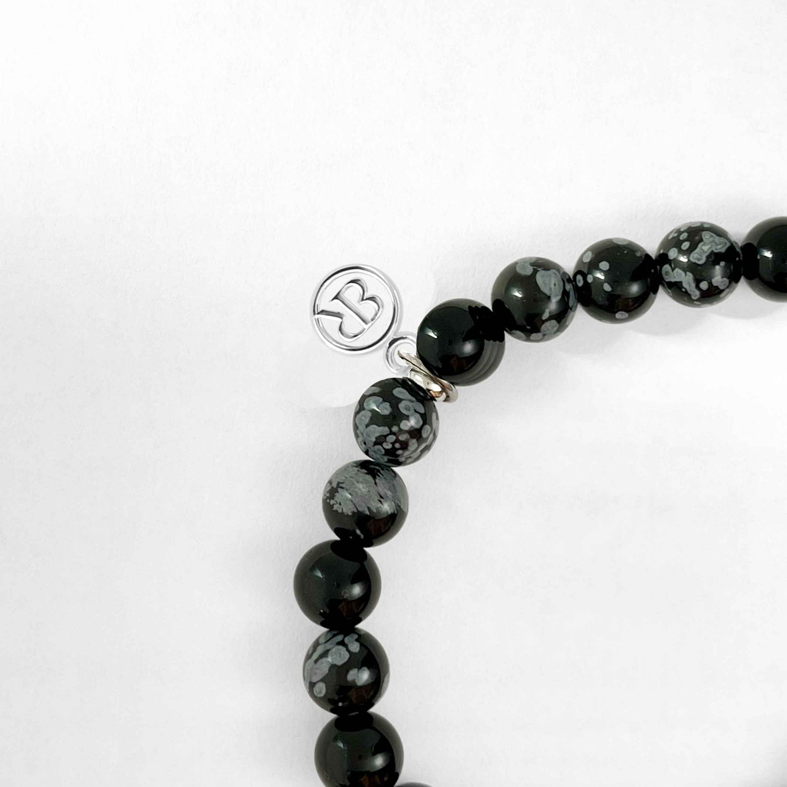 スノーフレークオブシディアン&ブラックオニキスブレスレット｜BOW